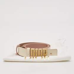 Pre Owned Dior White/Old Rose Leather D Fence Reversible Waist Belt 95M