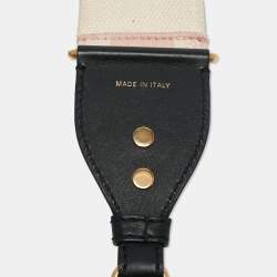 Dior Pink/Black Embroidered Canvas and Leather Shoulder Bag Strap 