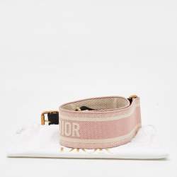 Dior Light Pink/White Logo Embroidered Canvas and Leather Belt 85CM