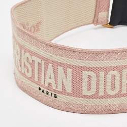 Dior Light Pink/White Logo Embroidered Canvas and Leather Belt 85CM