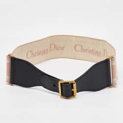 Dior Light Pink/White Logo Embroidered Canvas and Leather Belt 85CM