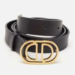 Dior Black Leather CD Cut Logo Buckle Belt 80 CM