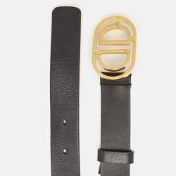 Pre Owned Dior Black Leather CD Cut Logo Buckle Belt 80 CM