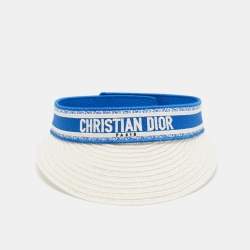 Christian Dior Blue/White Logo Embroidered Straw D-Ocean Visor 