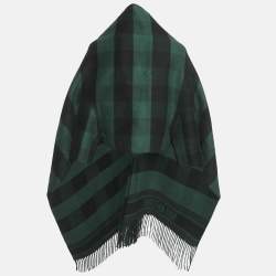 مملوكة مسبقًا Christian Dior Green/Black Stripe Wool Fringed Scarf