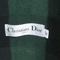 مملوكة مسبقًا Christian Dior Green/Black Stripe Wool Fringed Scarf