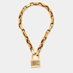 Pre Owned Christian Dior Lucky Locket Gold Tone Choker Necklace