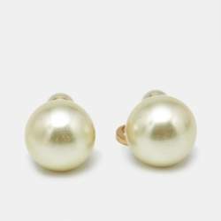 Pre Owned Dior Tribales Faux Pearl Gold Tone Charm Earrings