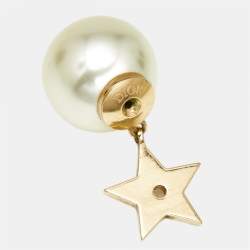 Pre Owned Dior Tribales Faux Pearl Gold Tone Charm Earrings