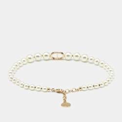 Pre Owned Dior 30 Montaigne Faux Pearl Gold Tone Choker Necklace