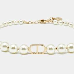 Pre Owned Dior 30 Montaigne Faux Pearl Gold Tone Choker Necklace