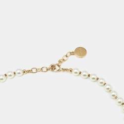 Pre Owned Dior 30 Montaigne Faux Pearl Gold Tone Choker Necklace
