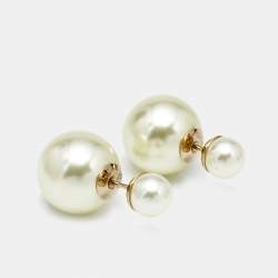 Pre Owned Dior Tribales Faux Pearl Gold Tone Stud Earrings