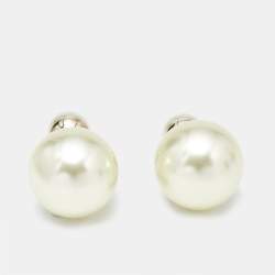 Pre Owned Dior Tribales Faux Pearl Gold Tone Stud Earrings
