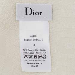 Dior Ivory Silk & Wool D-Check Pattern Scarf