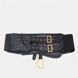 Dior Black Glossy Leather and Stretch Band Saddle Belt S/M