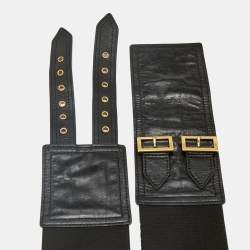 Dior Black Glossy Leather and Stretch Band Saddle Belt S/M