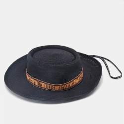Christian Dior Black Beaded Detail Straw Hat 