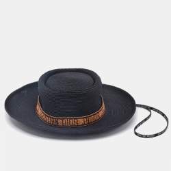 Christian Dior Black Beaded Detail Straw Hat 
