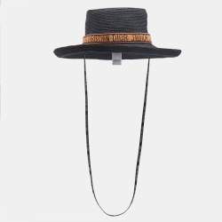 Christian Dior Black Beaded Detail Straw Hat 