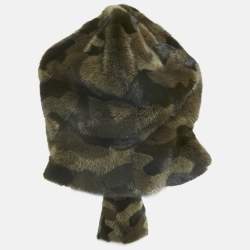 Christian Dior Green Camouflage Mink Fur Hooded Scarf