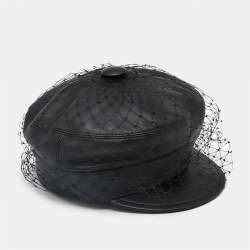 Christian Dior Black Leather Arty Beret Cap With Veil 