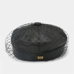 Christian Dior Black Leather Arty Beret Cap With Veil 