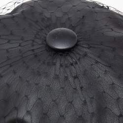 Christian Dior Black Leather Arty Beret Cap With Veil 