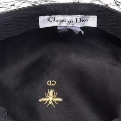 Christian Dior Black Leather Arty Beret Cap With Veil 