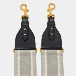 Dior Grey/Black Embroidered Canvas and Leather Shoulder Bag Strap 