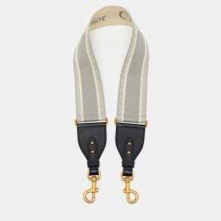 Dior Grey/Black Embroidered Canvas and Leather Shoulder Bag Strap 