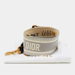 Dior Grey/Black Embroidered Canvas and Leather Shoulder Bag Strap 