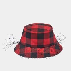 Dior Red Teddy-D Check'N'Dior Veil Bucket Hat Size 58