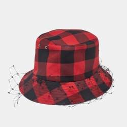 Dior Red Teddy-D Check'N'Dior Veil Bucket Hat Size 58