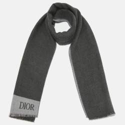 Dior Grey Logo Intarsia Wool Scarf 