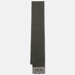 Dior Grey Logo Intarsia Wool Scarf 