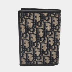 Dior Navy Blue Oblique Canvas and Leather Vertical Passport Holder