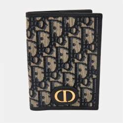 Dior Navy Blue Oblique Canvas and Leather Vertical Passport Holder
