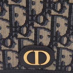 Dior Navy Blue Oblique Canvas and Leather Vertical Passport Holder