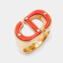 Dior 30 Montaigne Acrylic Gold Tone Ring Size 52
