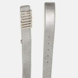 Dior Silver Leather D-Fence Buckle Belt 80 CM
