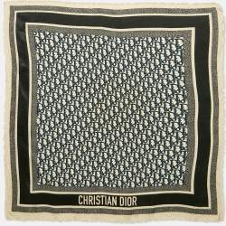 Pre Owned Christian Dior Navy Blue Oblique Silk Diortwin Square Scarf