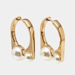 Dior Tribales Faux Pearl Gold Tone Earrings