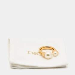 Dior Tribales Faux Pearl Gold Tone Ring Size 51