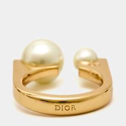 Dior Tribales Faux Pearl Gold Tone Ring Size 51