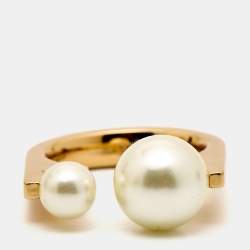 Dior Tribales Faux Pearl Gold Tone Ring Size 51