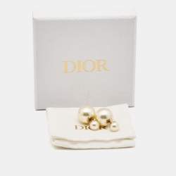Pre Owned Dior Tribales Faux Pearl Gold Tone Earrings