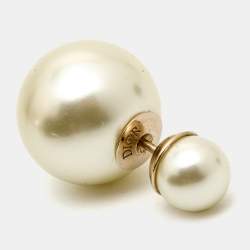 Pre Owned Dior Tribales Faux Pearl Gold Tone Earrings