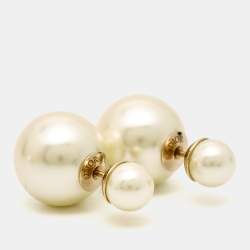 Pre Owned Dior Tribales Faux Pearl Gold Tone Earrings
