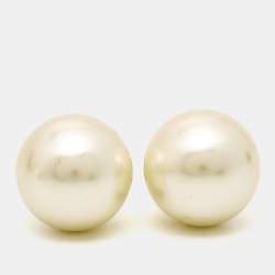 Pre Owned Dior Tribales Faux Pearl Gold Tone Earrings